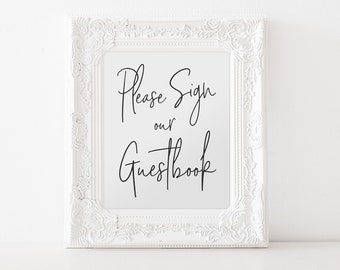 INSTANT DOWNLOAD... Please Sign Our Guestbook Sign 5x7" or 8x10" DIY Wedding Poster Printable... Black... Signature Design