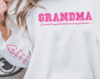 Pink Leopard Grandma Sweatshirt: Custom Kids Names Crewneck Gift