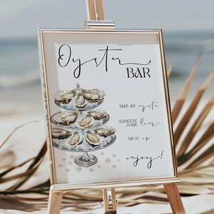 Elegant Oyster Bar Menu Sign: Editable Seafood Station Template (Edit in Canva, Digital Download)
