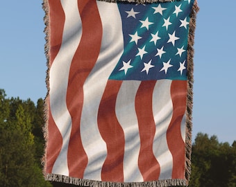 Patriotic USA Flag Woven Blanket: 250th Anniversary American Pride Home Decor