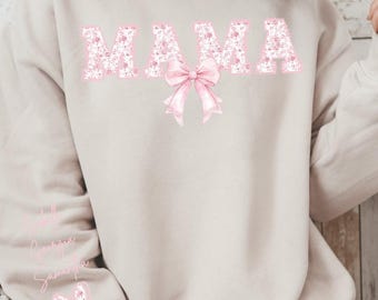Pink Chinoiserie Ribbon Mama Sweatshirt - Personalized Mom Gift for Birthday or Christmas