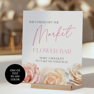 Fresh Off The Market Bridal Shower Sign: Editable Flower Bar Decor (Canva Template)