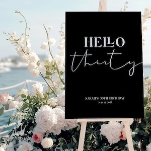 Hello Thirty Welcome Sign: 30th Birthday Party Decor (Editable Canva Template)