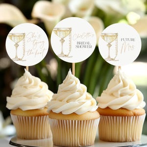 Pearls and Prosecco Bridal Shower Cupcake Toppers: Editable Canva Template