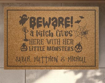 Personalized Witch Doormat: Halloween Decor, Coir Mat, 'A Witch Lives Here'