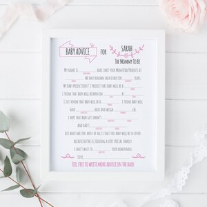 DIY-afdrukbaar lauwerkransontwerp babyshower Mad Libs Keepsake Game - Babyadvies