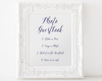 INSTANT DOWNLOAD... Photo Guestbook Sign 5x7" or 8x10" DIY Wedding Poster Printable... Navy... Beautiful design