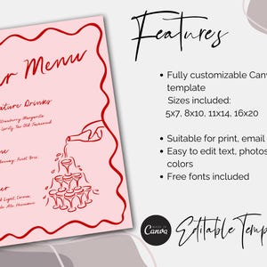 wedding bar menu sign, printable cocktail menu, bar menu sign template, birthday drink menu sign, whimsical wedding sign, editable bar menu sign, hand drawn bar decor, diy cocktail party sign, custom drink menu sign, wedding reception bar, birthday bar sign decor, signature drink menu, canva editable bar sign