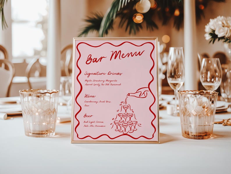 wedding bar menu sign, printable cocktail menu, bar menu sign template, birthday drink menu sign, whimsical wedding sign, editable bar menu sign, hand drawn bar decor, diy cocktail party sign, custom drink menu sign, wedding reception bar, birthday bar sign decor, signature drink menu, canva editable bar sign