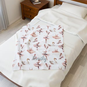 Personalized Ballerina Blanket: Custom Name Ballet Slipper Plush Throw