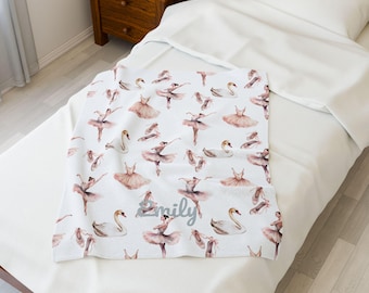 Personalized Ballerina Blanket: Custom Name Ballet Slipper Plush Throw