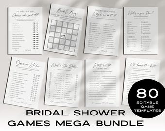 Minimalist Bridal Shower Games Bundle: 80-Page Printable, Editable in Canva (Digital Download