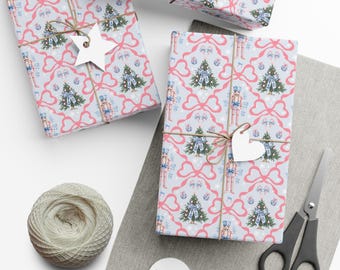 Papel de regalo de Cascanueces de Navidad: Lazos coquetos y diseño de árbol de Navidad