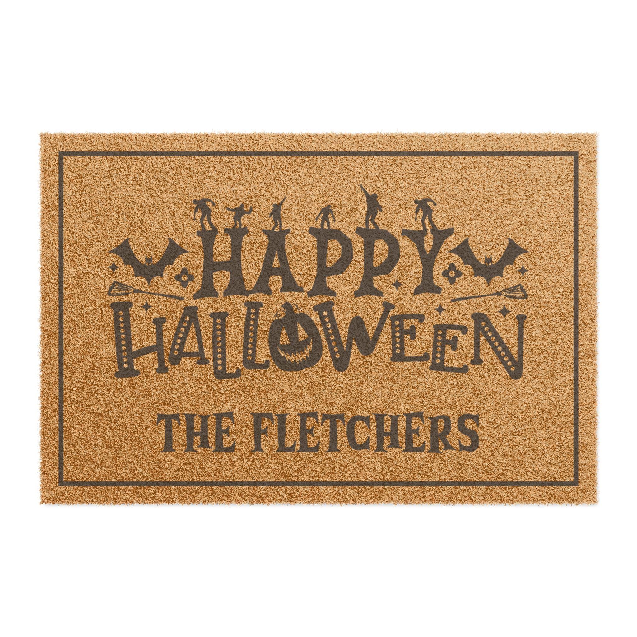 Personalized Happy Halloween Coir Doormat, Custom Fall Welcome Mat, Front Porch Rug, Spooky Entryway Decor for Your Haunted Home