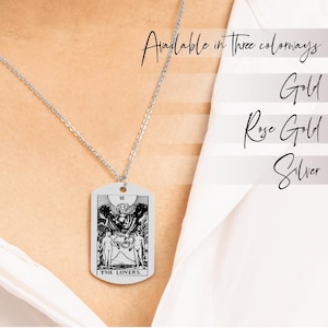 Collier personnalisé carte de tarot, la carte des amoureux, collier pendentif étiquette délicate, cadeau sorcière meilleure amie, collier tarot, cadeau fête des mères