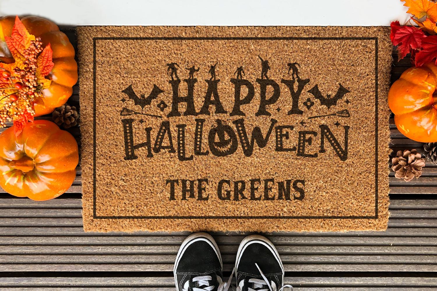 Personalized Happy Halloween Coir Doormat, Custom Fall Welcome Mat, Front Porch Rug, Spooky Entryway Decor for Your Haunted Home