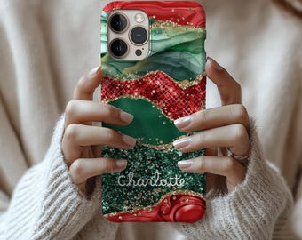 Christmas Glitter Phone Case: Personalized Holiday themed iPhone, Samsung & Pixel Cover