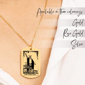 Collier personnalisé carte de tarot, carte de tarot le magicien, collier pendentif étiquette, cadeau sorcière meilleur ami, collier tarot, cadeau fête des mères
