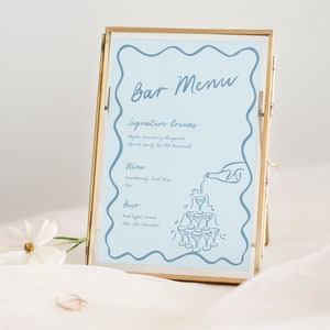 Whimsical illustration style Bar Menu wedding bar menu sign, printable cocktail menu, bar menu sign template, birthday drink menu sign, whimsical wedding sign, editable bar menu sign, hand drawn bar decor, diy cocktail party sign, custom drink menu sign, wedding reception bar, birthday bar sign decor, signature drink menu, canva editable bar signtemplate
