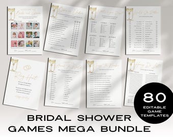 Pearls & Prosecco Bridal Shower Games Bundle: 80-Page Printable, Editable in Canva (Digital Download)