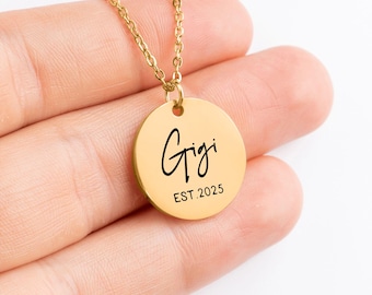 Personalized Gigi Necklace: Custom Engraved Stainless Steel Coin Pendant
