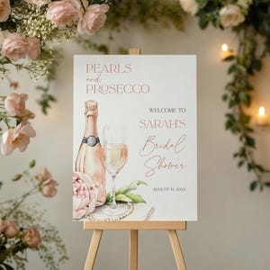 Pearls and Prosecco Bridal Shower Sign: Elegant Welcome Poster (Canva Template Digital Download