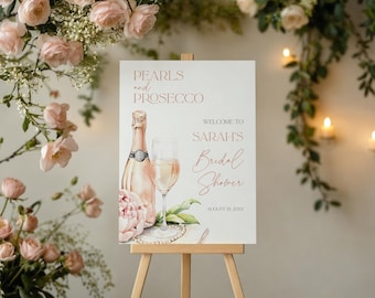 Pearls and Prosecco Bridal Shower Sign: Elegant Welcome Poster (Canva Template Digital Download
