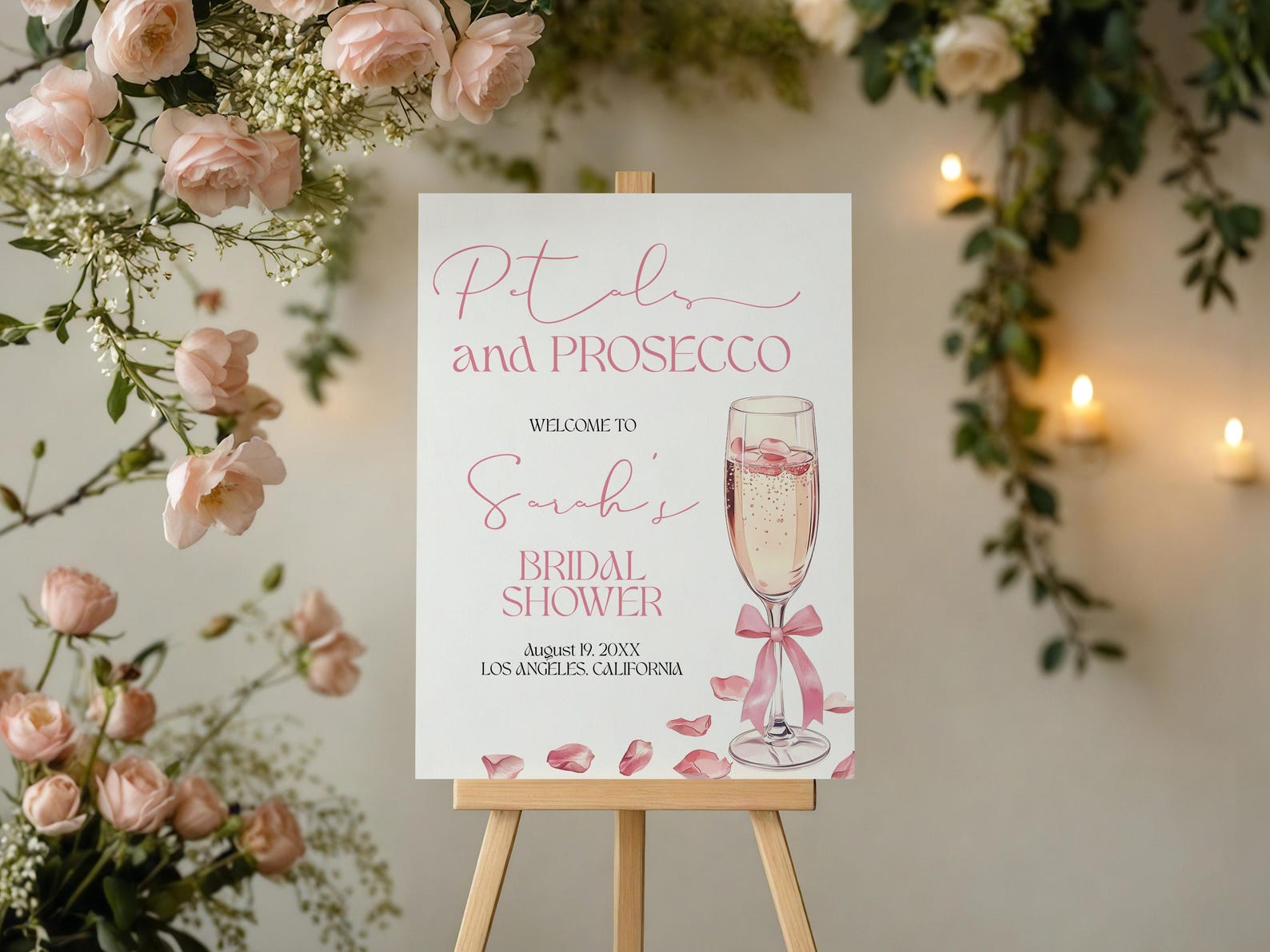 Petals and Prosecco Bridal Shower Welcome Sign: Editable Canva Template ...