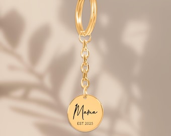 Mama Est. 2026 Keychain: Gold Round Coin style, New Mom or Mothers Day Gift