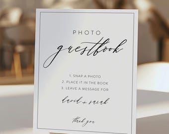 Classic Script Photo Guestbook Sign: Editable Canva Template (5x7 or 8x10) (Digital Download)