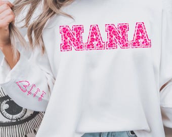 Personalized Pink Leopard Nana Sweatshirt: Custom Grandchildren Names