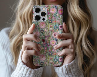 Faux Embroidered Wildflower Phone Case: Cottagecore Floral Cover, Protective iPhone,  Samsung or Pixel