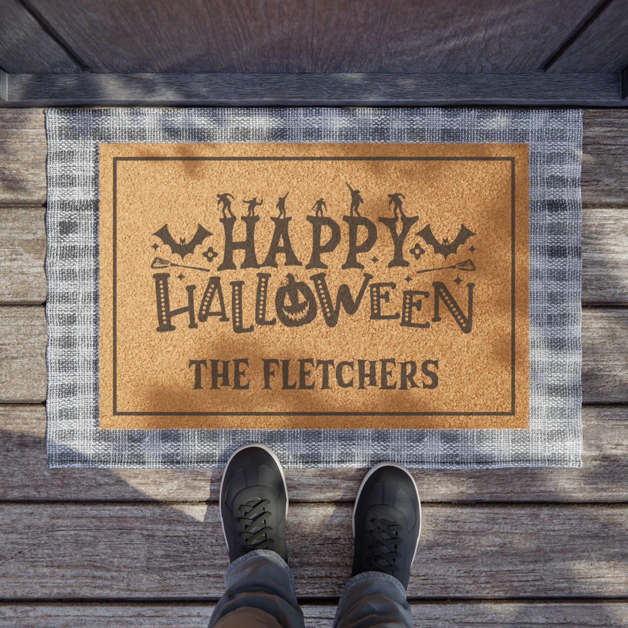 Personalized Happy Halloween Coir Doormat, Custom Fall Welcome Mat, Front Porch Rug, Spooky Entryway Decor for Your Haunted Home