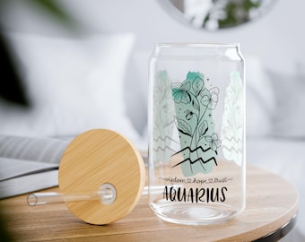 Aquarius Zodiac Sipper Glass: Astrology Gift for Water Signs