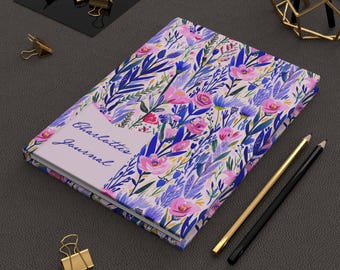 Watercolor Floral Pattern Hardcover Journal | Personalized Name Option
