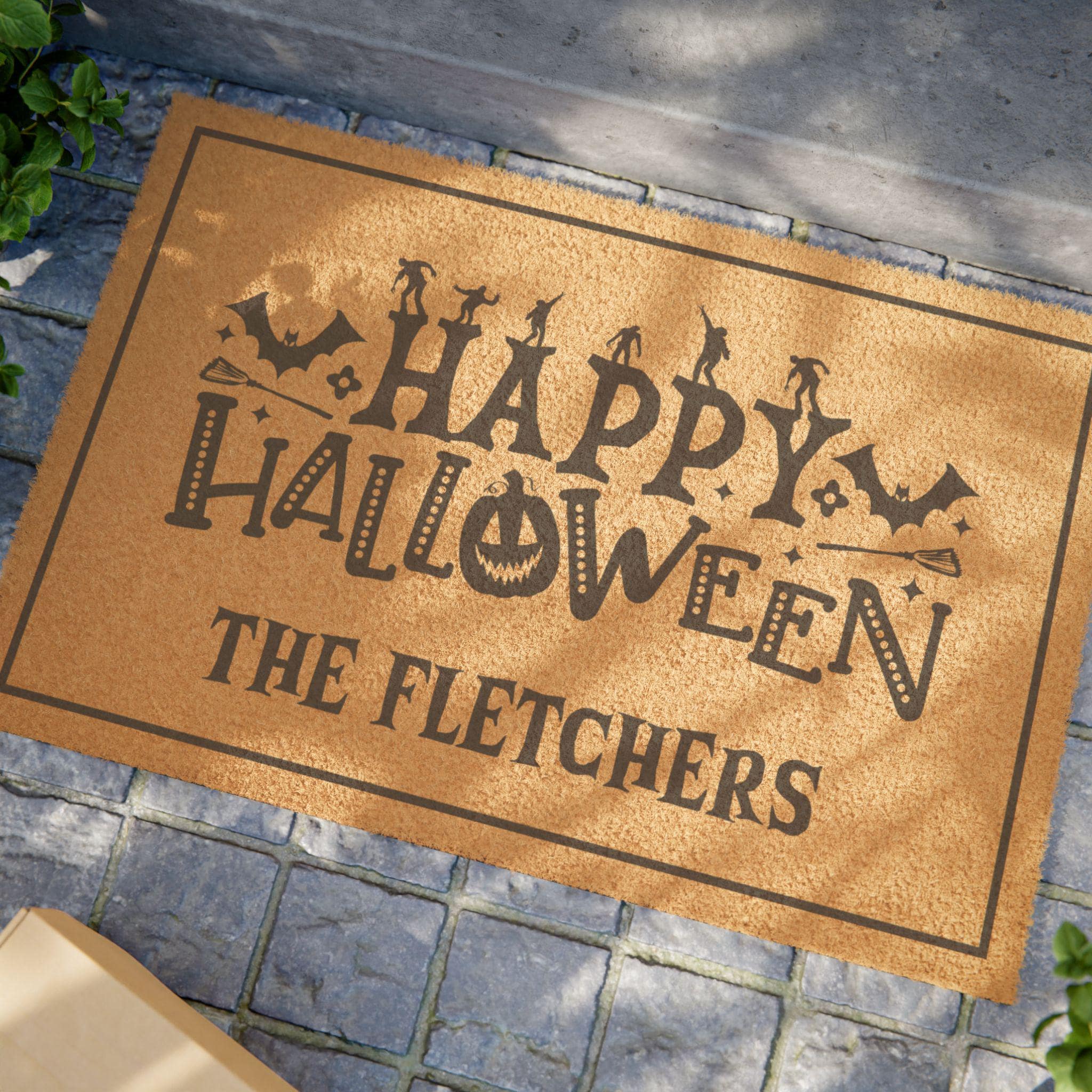 Personalized Happy Halloween Coir Doormat, Custom Fall Welcome Mat, Front Porch Rug, Spooky Entryway Decor for Your Haunted Home