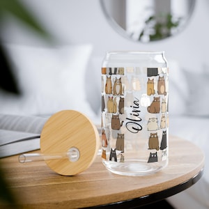 Cartoon Cats Sipper Glass, Personalized Tumbler, Custom Cat Lover Cup, Cute Kitty Drinkware, Cat Mom Gift, Funny Kitten Tumbler