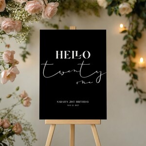 Hello 21 Welcome Sign Template, Hello Twenty One Welcome Poster, 21st Sign Editable Template, 21st Birthday Party Welcome Sign,edit in Canva