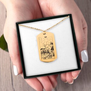 Gepersonaliseerde tarotkaartketting, de ster tarotkaart, tag hanger ketting, Witchy beste vriend cadeau, tarotketting, Moederdagcadeau