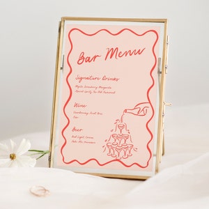 Whimsical illustration style Bar Menu wedding bar menu sign, printable cocktail menu, bar menu sign template, birthday drink menu sign, whimsical wedding sign, editable bar menu sign, hand drawn bar decor, diy cocktail party sign, custom drink menu sign, wedding reception bar, birthday bar sign decor, signature drink menu, canva editable bar signtemplate