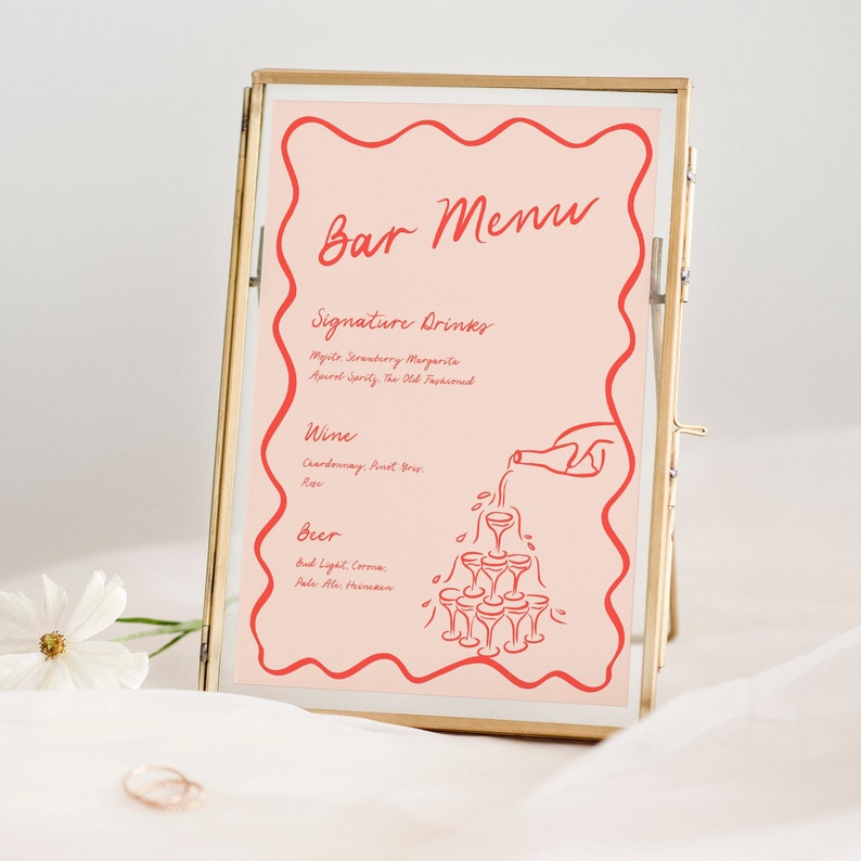 Whimsical illustration style Bar Menu wedding bar menu sign, printable cocktail menu, bar menu sign template, birthday drink menu sign, whimsical wedding sign, editable bar menu sign, hand drawn bar decor, diy cocktail party sign, custom drink menu sign, wedding reception bar, birthday bar sign decor, signature drink menu, canva editable bar signtemplate