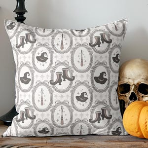 Cameo Witch Halloween Pillow: Gothic Faux Suede Cushion
