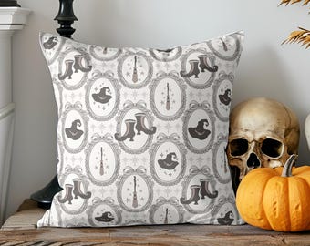 Cameo Witch Halloween Pillow: Gothic Faux Suede Cushion