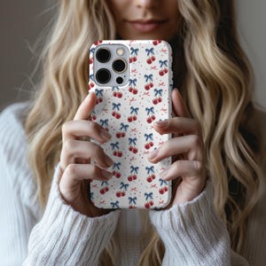 4th of July Cherry Coquette Phone Case, Independence Day Tough Case, Patriotic Red White Blue iPhone Samsung Cover, Protective July 4th Case