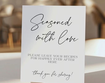 Minimalist Bridal Shower Recipe Card Sign: Canva Template (5x7 or 8x10) (Digital Download)