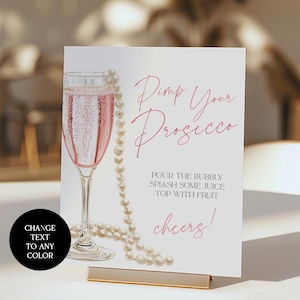 Pearls & Prosecco Bar Sign: Mimosa Station Bridal Shower Decor (Canva Template Digital Download)