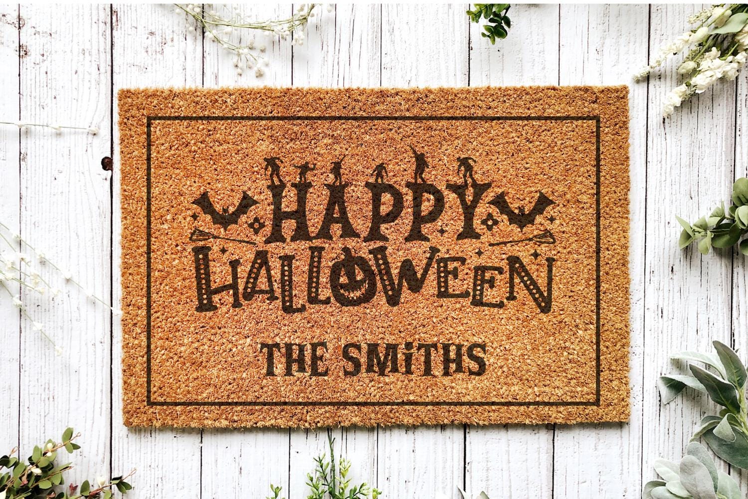 Personalized Happy Halloween Coir Doormat, Custom Fall Welcome Mat, Front Porch Rug, Spooky Entryway Decor for Your Haunted Home