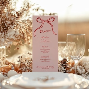 Whimsical Pink & Red Wedding Menu Sign: Hand-Drawn Style (4x9, Editable Canva Template)