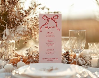 Whimsical Pink & Red Wedding Menu Sign: Hand-Drawn Style (4x9, Editable Canva Template)