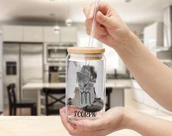 Scorpio Zodiac Sipper Glass: Astrology Birthday Gift, 16oz Coffee Mug